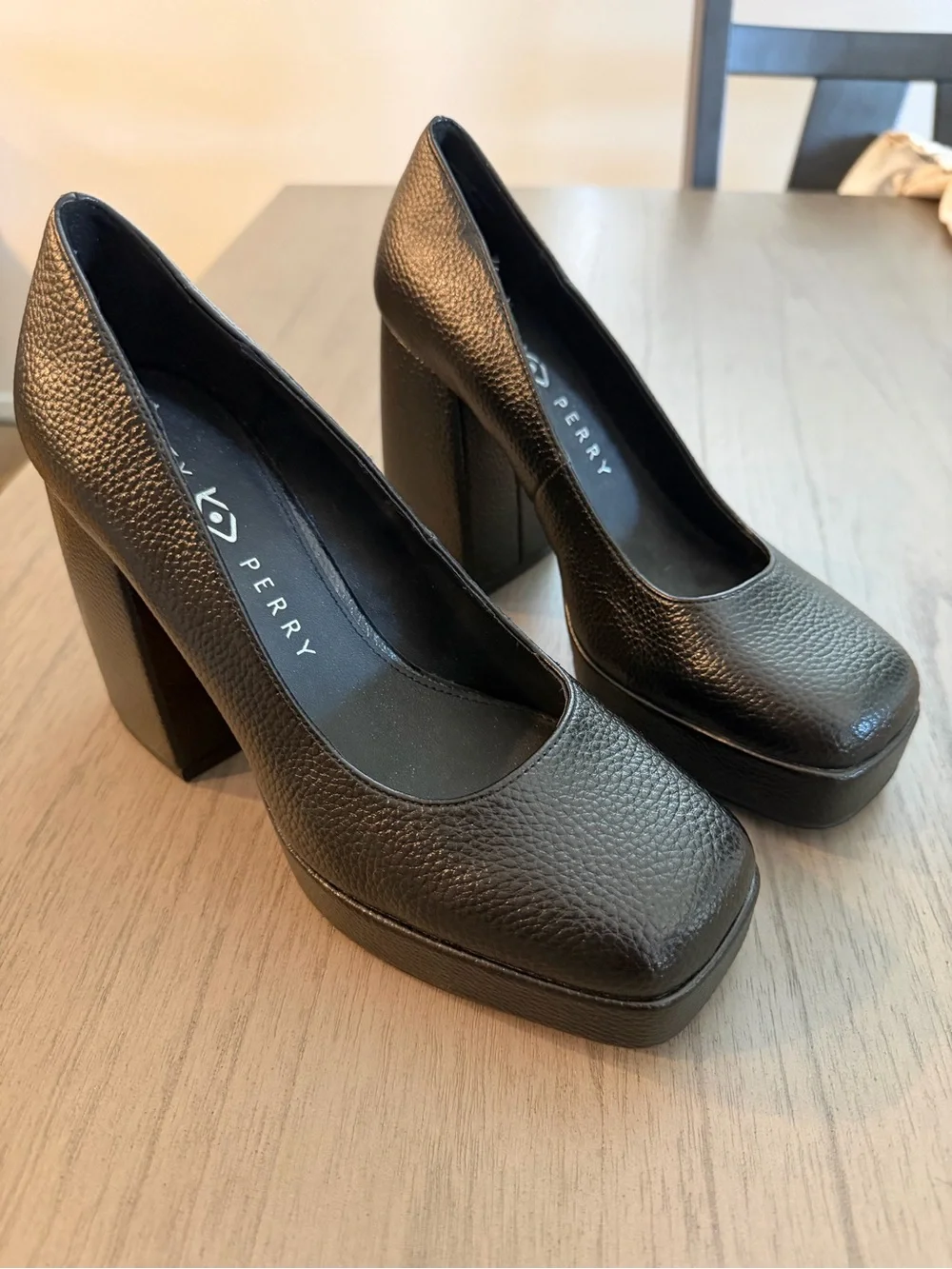Katy Perry Collections Black Pebbled Leather Platform Pumps
